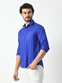 Alokk Mens Regular Fit Solid Shirt  Dark Blue, Curved Collar, Casual Wear