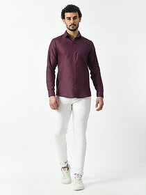 Alokk Men Regular Fit Solid Button Down Collar Casual Shirt (Purple)
