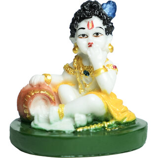 Bal Krishna Idol for Home Temple & Dcor | Laddu Gopal Murti for Janmashtami & Pooja |Resin Murti for Home Temple, Office, Car Dashboard & Gifting (White & Yellow) (Yellow)