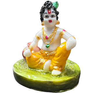 Shree Krishna Murti for Home Temple | Resin Murti for Home Temple, Office, Car Dashboard & Gifting (Yellow, 4 Inch)