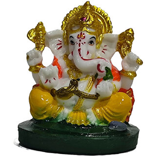 Lord Ganesha Idol for Home Temple & Dcor | Resin Murti for Home Temple, Office, Car Dashboard & Gifting (Yellow, 4 Inch)