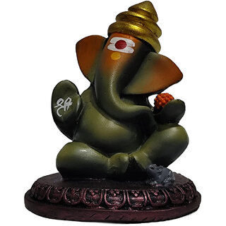 Lord Ganesha Idol with Mouse  Matt Finish Decorative Murti for Home, Office, Car Dashboard  Gift (4 Inch) Green Color (Green)