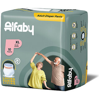 Alfaby Premium Pant Style Adult Diaper, Anti-Bacterial Pant, Instant Absorption Adult Diapers - XL (10 Pieces)