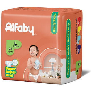 Alfaby Baby Diapers | Long Lasting Dryness | Leak Proof | 12 hrs protection - L (28 Pieces)