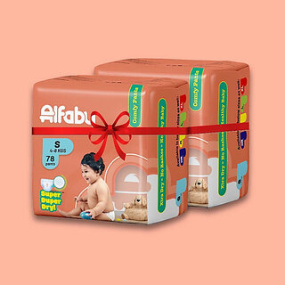 Alfaby Baby Diapers | Long Lasting Dryness | Leak Proof | 12 hrs protection - S (156 Pieces)