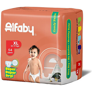 Alfaby Baby Diapers | Long Lasting Dryness | Leak Proof | 12 hrs protection - XL (54 Pieces)
