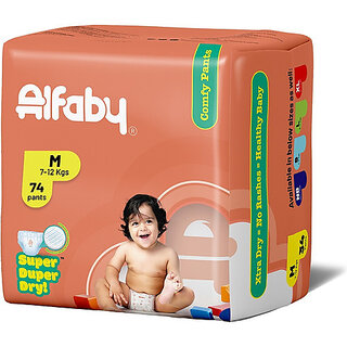 Alfaby Baby Diapers | leak proof super dry and super comfy pants - M (74 Pieces)