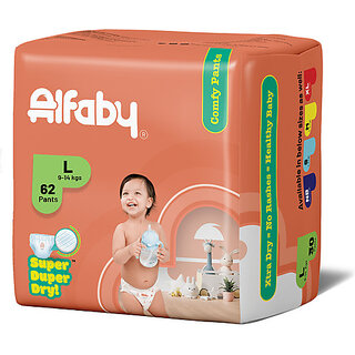 Alfaby Baby Diapers | leak proof super dry and super comfy pants - L (62 Pieces)