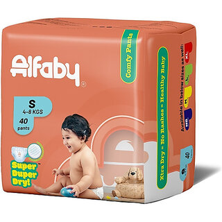 Alfaby Baby Diapers | Long Lasting Dryness | Leak Proof | 12 hrs protection - S (40 Pieces)