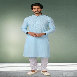 Raivat Ethnic Sky Blue Colour Cotton Kurta Pajama 1168
