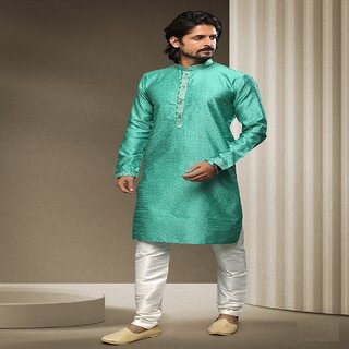Raivat Ethnic Rama Green Colour Jacquard Silk Brocade Kurta Pajama 1548