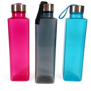 William Water Bottle with Steel Cap, Plastic Bottle for Home and Office 1000ml Multi Colour (pack of 3)