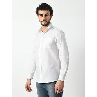 Alokk Mens Regular Fit Solid Curved Collar Casual Shirt  White, Comfortable and Stylish Everyday Wear
