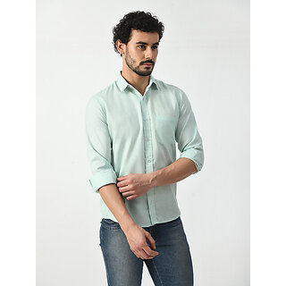 Alokk Men Regular Fit Solid Curved Collar Casual Shirt (Light Blue)