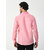Alokk Men Regular Fit Solid Curved Collar Casual Shirt (Pink)