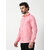 Alokk Men Regular Fit Solid Curved Collar Casual Shirt (Pink)