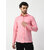 Alokk Men Regular Fit Solid Curved Collar Casual Shirt (Pink)