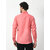 Alokk Men Regular Fit Self Design Curved Collar Casual Shirt (Pink)