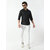 Alokk Men Regular Fit Solid Curved Collar Casual Shirt (Black)