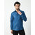 Alokk Men Regular Fit Solid Curved Collar Casual Shirt (Blue)