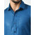 Alokk Men Regular Fit Solid Curved Collar Casual Shirt (Blue)