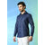 Alokk Men Regular Fit Solid Button Down Collar Casual Shirt (Blue)