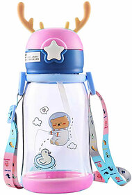 Kids/Baby Sipper Water Bottle With Straw  Hanging Rope(Blue, Pink)