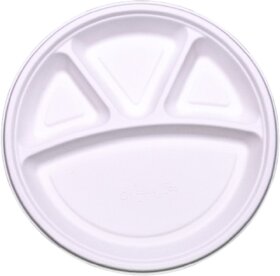 Sugarcane plates 11 Inches Bagasse 4 Compartments plate - 25 pcs