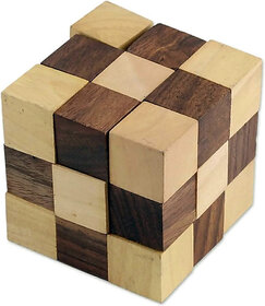 Wooden Snake Cube Puzzle(Brown, Yellow)