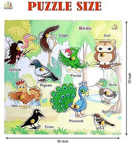 Anmolg Wooden Birds Picture Learning Puzzle Board for Kids with 8 Knob Educational Board Games