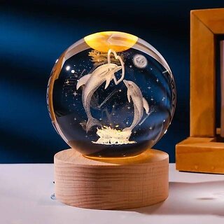 3D Crystal Ball Night Light for Kids - Dolphin LED Galaxy Lamp