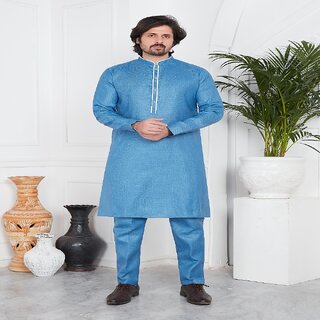Raivat Ethnic Blue Colour Linen Cotton Pintux Work Kurta Pajama 3140