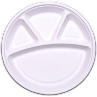 Sugarcane plates 11 Inches Bagasse 4 Compartments plate - 25 pcs