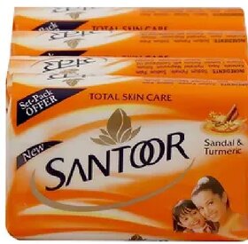 Santoor Sandal  Turmeric Soap for Total Skin Care, 44 Gms. (Pack of 4)