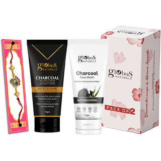 (Combo of 2) Globus Naturals Rakhi Special Combo- Charcoal Face Wash & Charcoal Peel Off Mask, 75Gm
