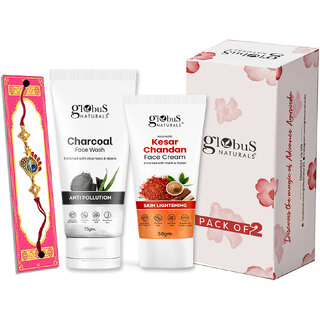 (Combo of 2) Globus Naturals Rakhi Special Combo- Charcoal Face Wash 75Gm & Kesar Chandan Face Cream 50Gm 