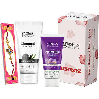(Combo of 2) Globus Naturals Rakhi Special Combo- Charcoal Face Wash 75Gm & Kumkumadi Face Cream 50Gm 