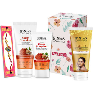 (Combo of 3) Globus Naturals Rakhi Special Combo- Kesar Chandan Face Wash 75Gm, Gold Peel Off Mask 75Gm, Kesar Chandan Face Cream 50Gm 