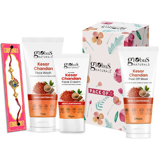 (Combo of 3) Globus Naturals Rakhi Special Combo- Kesar Chandan Face Wash 75Gm, Kesar Chandan Peel Off Mask 75Gm, Kesar Chandan Face Cream 50Gm