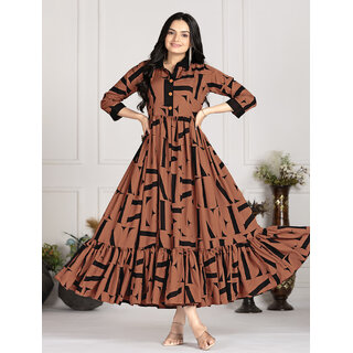 Printed Crepe Long Fancy Gown For Women's Girl
