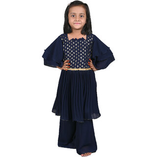 Kid Kupboard Cotton Girls Kurti and Plazzo Set, Dark Blue, Full-Sleeves, 6-7 Years KIDS7700