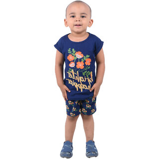 Kid Kupboard Cotton Baby Girls T-Shirt and Short Set, Dark Blue, Half-Sleeves, 3-4 Years KIDS7701