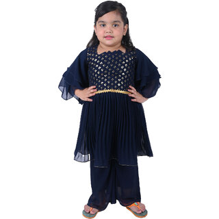 Kid Kupboard Cotton Girls Kurti and Plazzo Set, Dark Blue, Full-Sleeves, 5-6 Years KIDS7702
