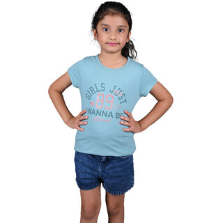 Kid Kupboard Cotton Girls T-Shirt and Short Set, Blue, Half-Sleeves, 9-10 Years KIDS7706