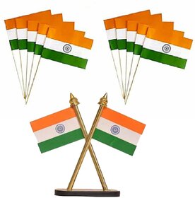 Combo of The Flag Shop Indian Outdoor Flag of 20in 30In in 100 with  India Double Sided Wind Car Dashboard