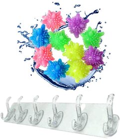 Combo of  Set of 12 Reusable Tangle-Free Eco-Friendly Washing Balls,Decontamination Anti-Winding Washing washing Softeners  Parspar Plastic Adhesive Sticker for Hanging Hooks6 6 (Pack of 1)