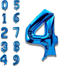 Fun Town Solid Blue 4 Number Foil Balloons 32 for 4th Birthday Party Decoration Helium Supported