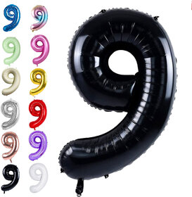 Fun Town Solid Black 9 Number Foil Balloons 32 9th Birthday Party Decoration Helium Supported