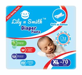 Lily n Smith Baby Diapers XL Size (Extra Large) Pants Style  12-17 kg  70 Count - Pack of 1  Cotton Soft Baby Diaper