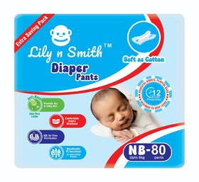 Lily n Smith New Born Baby Diaper Pants Style (NB)  Upto 5 kg  80 Count - Pack of 1  Cotton Soft Baby Diapers with Le